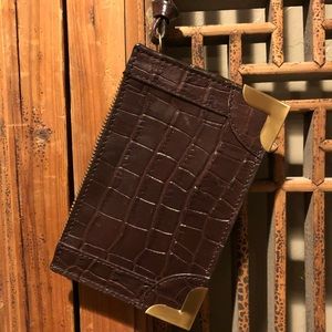 Foley & Corinna Brown Croc Embossed Wristlet